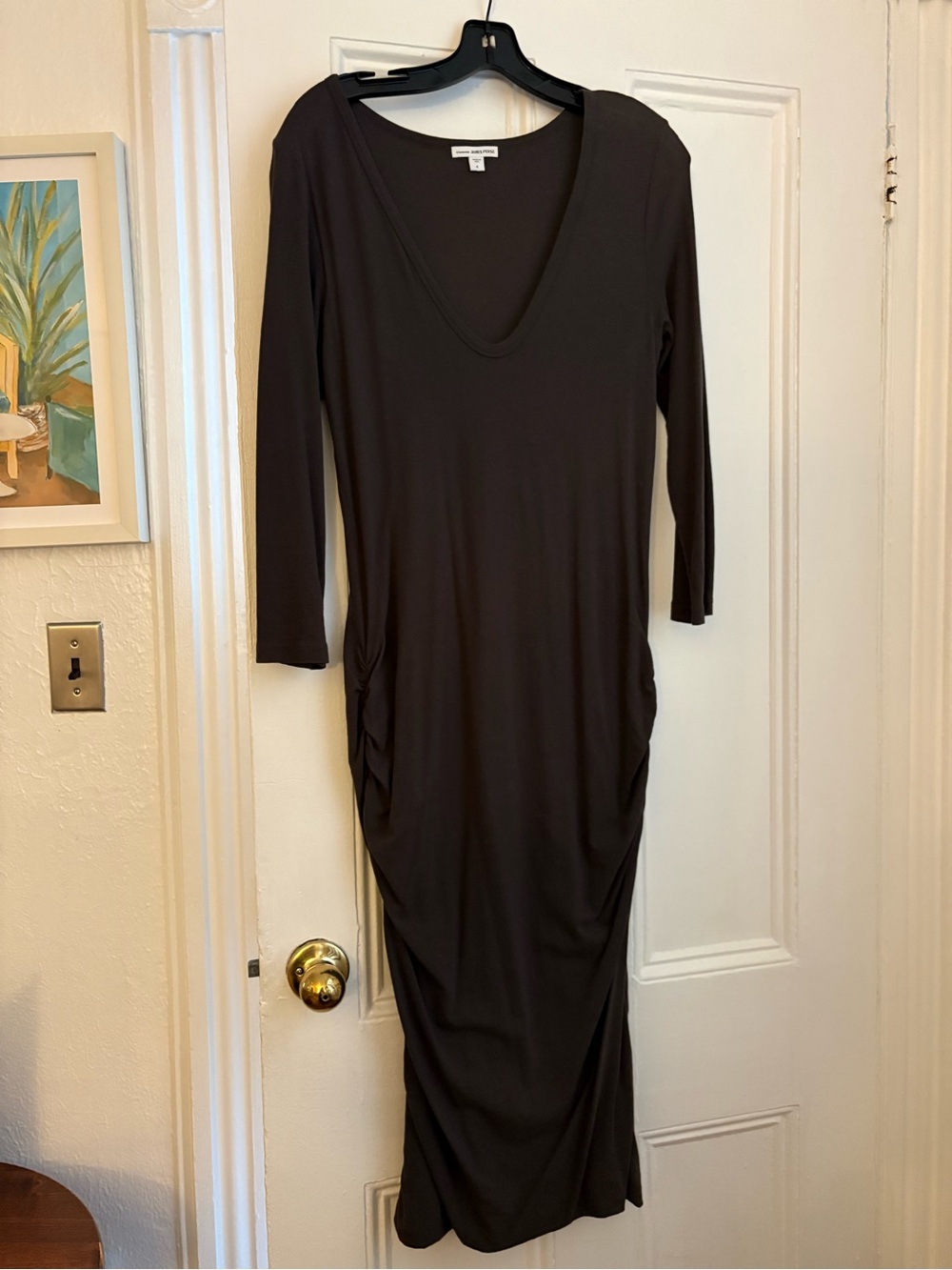 James Perse Black V-Neck Maxi Dress with Side Ruching